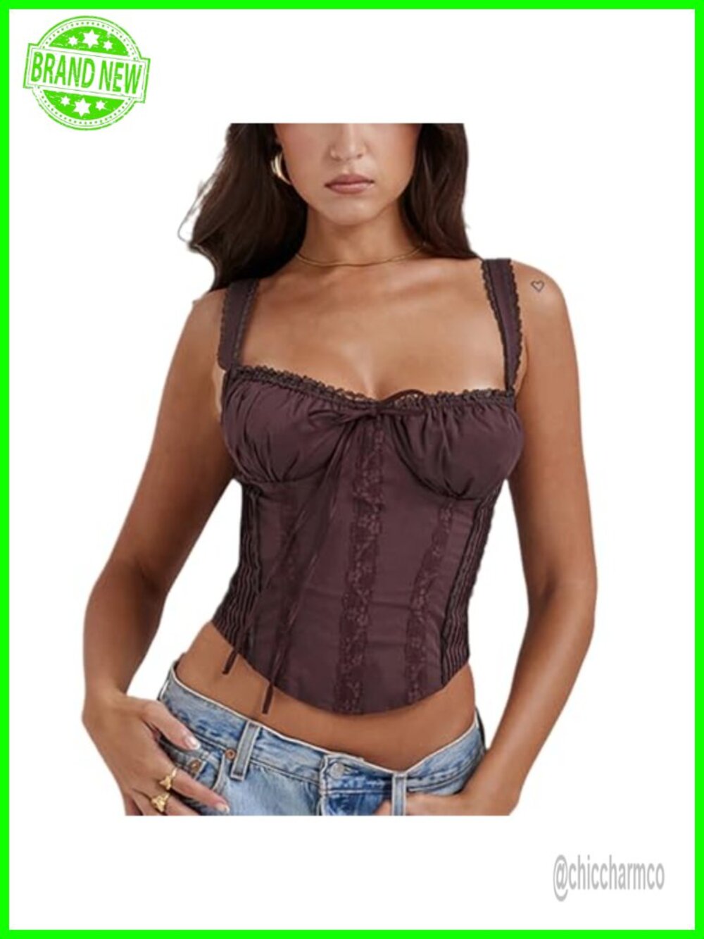 Lace Up Cami Corset Top Cold Shoulder Zip Back Ties Bustier